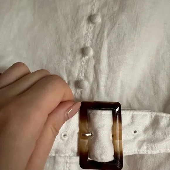 Banana Republic LINEN COTTON SHIFT DRESS sleeveless size 16 off white midi belt - Picture 4 of 11